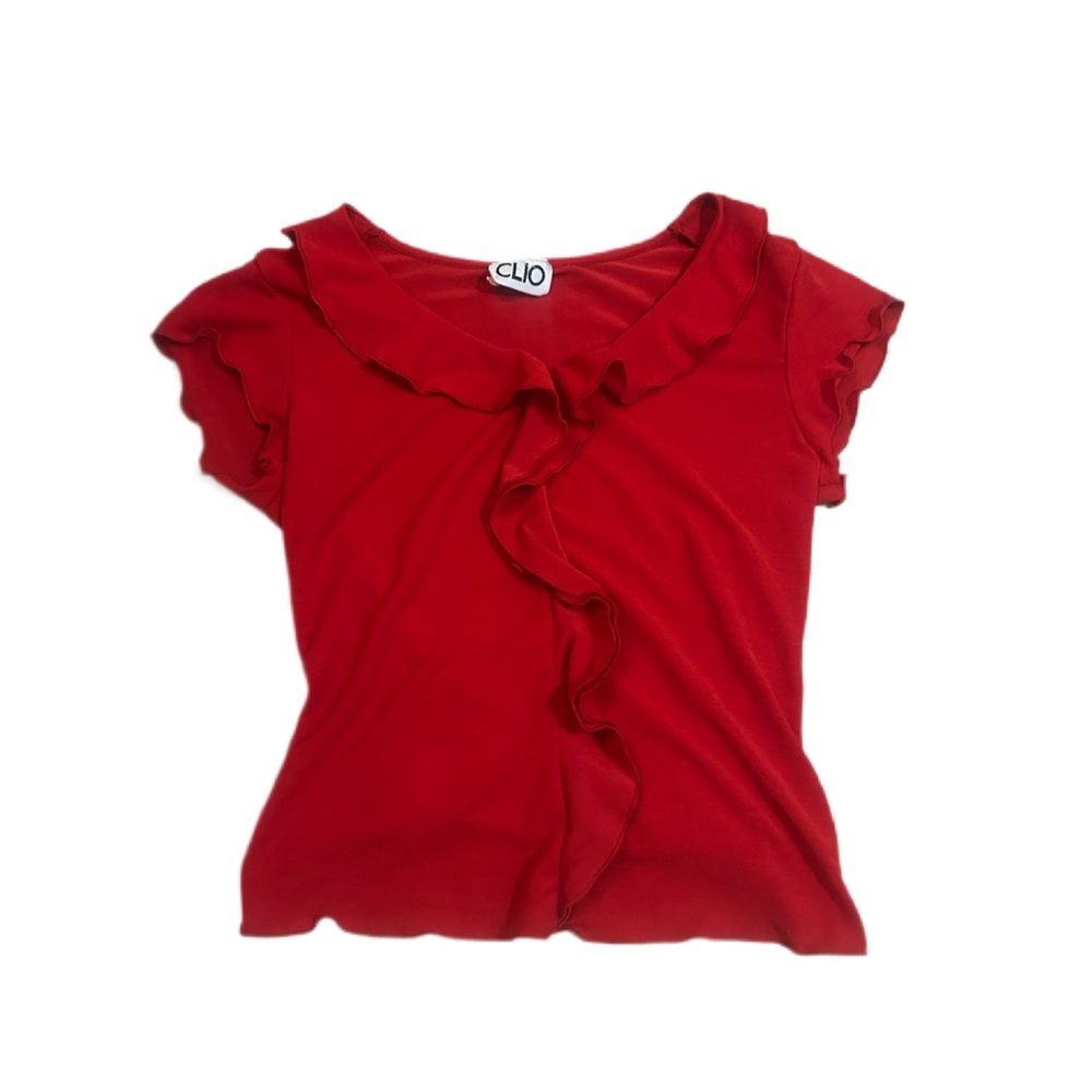 Clio Vibrant Red Ruffle Blouse valentines